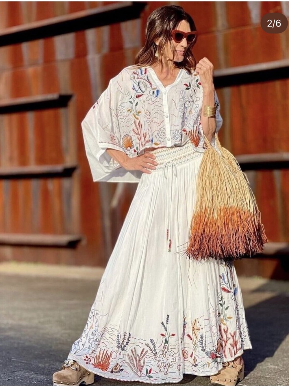 Boho Nautical Zara Sea Life/Under the Sea Embroidered Co-ord Shirt Skirt Set S